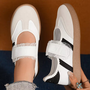 Round Toe Slip-ons in Black, fabric detail