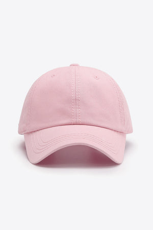 Pink canvas baseball cap with curved brim and stitched details