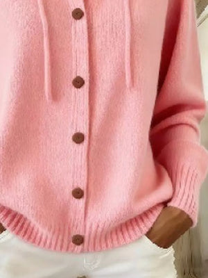 Hooded Button-up Cardigan in Pink, view 12