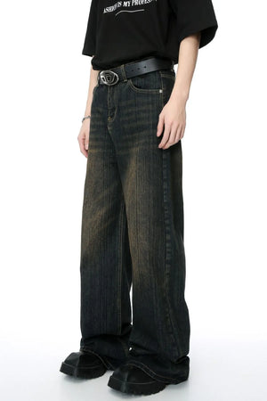 Skyline Swagger wide-leg jeans in dark wash cotton denim with a faded effect.