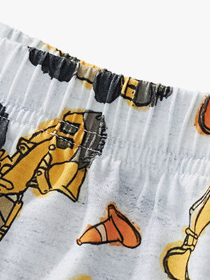 Toddler shorts with elastic waist and construction vehicle print
