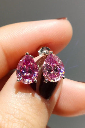 Pink teardrop halo stud earrings in 925 sterling silver with a bright gemstone.