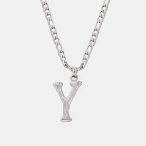Textured initial pendant necklace in silver with a figaro chain, Style Y