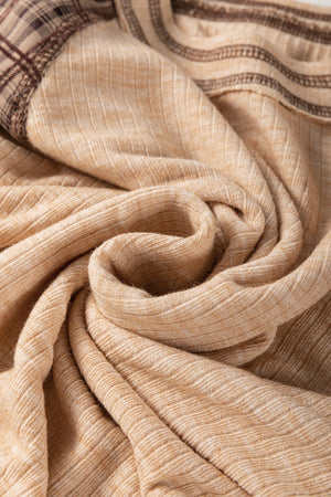 Paisley Puff Sleeve Raglan Tee in Dust Storm, showing textured fabric and plaid detail.