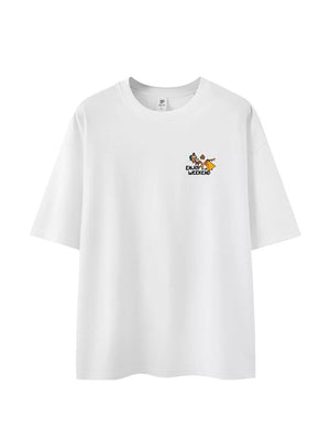Men's Graphic Round Neck T-shirt in White, side view
