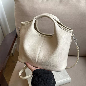 Textured Leather Crossbody Bag With Pouch in Gray, back view