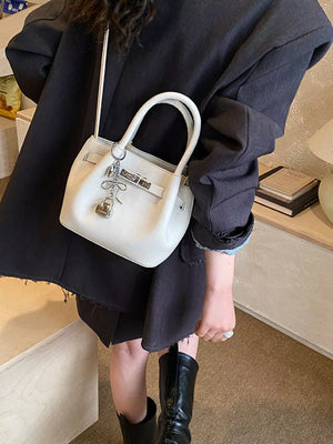 Leather Crossbody Bag With Lock Detail in White, alternate angle