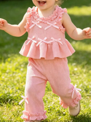 Children's Bow Waffle Knit Top And Pants Set, front view