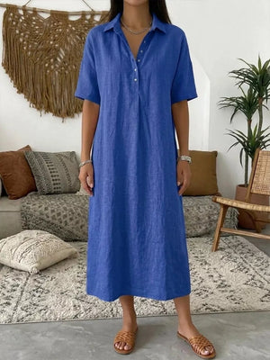 Full Size Button Detail Half Sleeve Dress Plus Size, back view