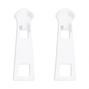 White zipper drop earrings with cutouts, alloy material.
