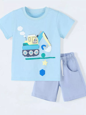 Children's Excavator Print T-shirt And Shorts Set, side view