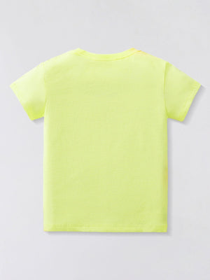 Toddler neon yellow cotton crew neck t-shirt with short sleeves.