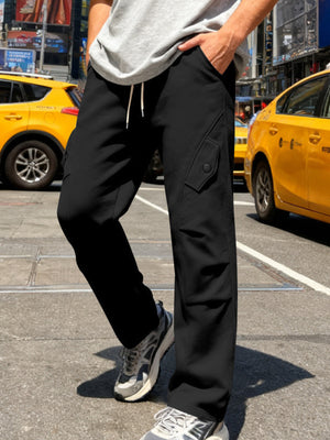 Men's Casual Cargo Pants With Drawstring Waist, close-up detail