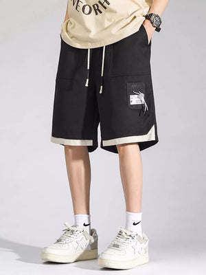 Men's Plus Size Drawstring Cargo Shorts in Cream, back view