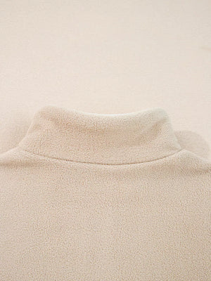 Fleece Colorblock Patchwork Zipped Neck Pullover in Khaki, product detail