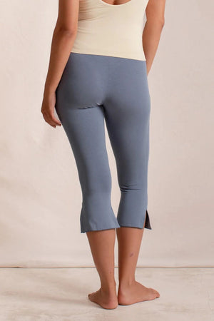 Dusty blue flared hem crop leggings with side slits