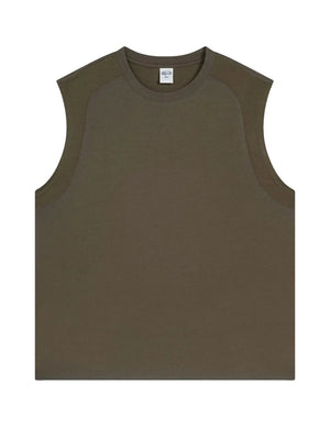 Olive brown sleeveless tank top with shoulder seam detail