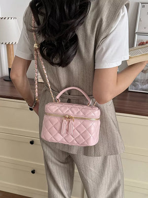 Quilted Chain Strap Crossbody Bag in Pink, back view