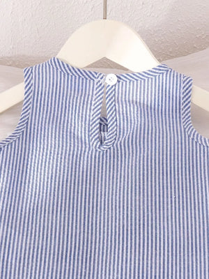 Children's Striped Sleeveless Top And Pants Set in Blue, model styling view