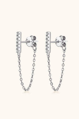 Silver chain cascade bar earrings with clear stones