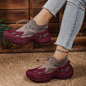 Lace Up Round Toe Sneakers in Khaki, model styling view
