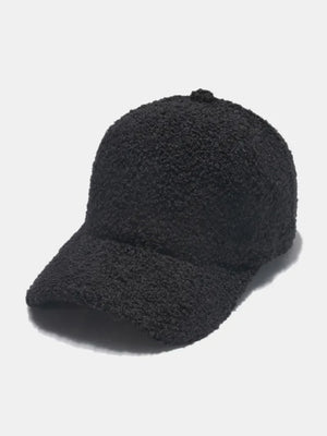 Black textured sherpa baseball cap with adjustable strap