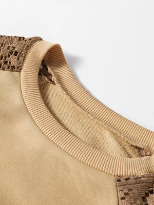 Lace Patchwork Colorblock Sweatshirt in Tan, alternate angle