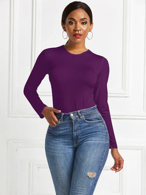 Deep Purple long sleeve ribbed jersey bodysuit with crew neck