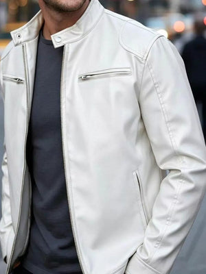 Men's Full Size Faux Leather Bomber Jacket, product detail