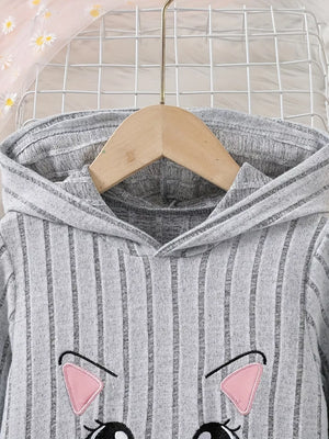 Children's Ribbed Knit Hooded Top And Pants Set in Light Gray, side view