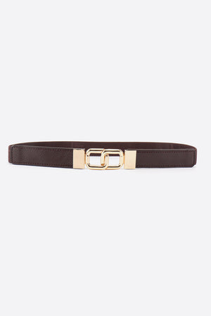 Chocolate brown elastic belt with gold linked rectangle buckle