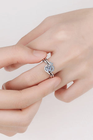 Celestial Moissanite Duo Ring Set in silver with a large center stone and butterfly accents.