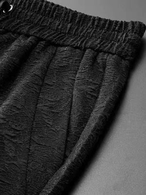 Men's Plus Size Button Up Shirt And Pants Set in Black, close-up detail