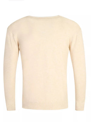 Men's Plus Size Solid Color Long Sleeve Knit Top in Navy, model styling view