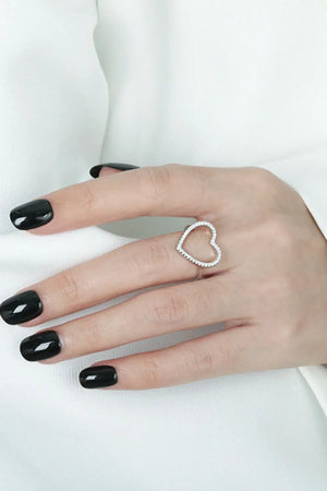 Silver pavé heart outline ring with 18k gold plating