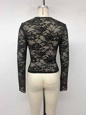 Lace Sleeve Square Neck Top in Black, product detail