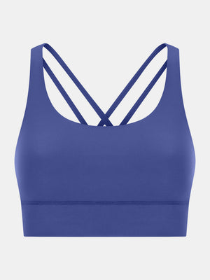 Royal Blue sports bra with crisscross back straps and scoop neckline.