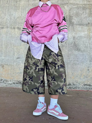 Camouflage Wide-leg Cropped Pants in Polish Camouflage, back view