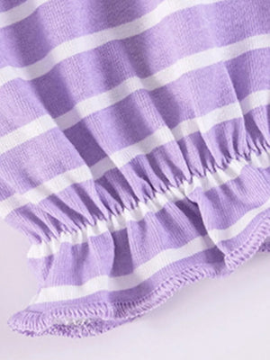 Children's Striped Ruffle Collar Top And Bow Flare Pants Set in Lavender, back view