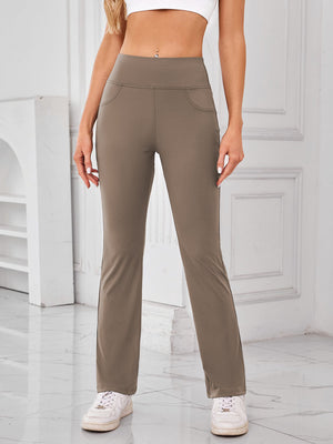 Flared leg activewear pants in camel with pocket detail