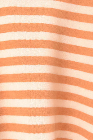 Sunset Stripe Colorblock Cuff Sweater in cream with horizontal orange stripes, acrylic knit.
