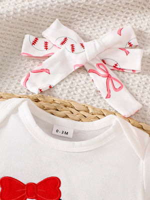 Children's Baseball Short Sleeve Bodysuit Set in White, side view
