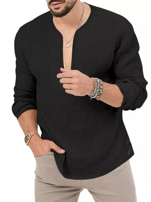Men's Slim Fit Long Sleeve Blouse Plus Size in White, alternate angle