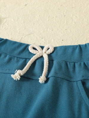 French Blue baby set shorts with drawstring detail and pocket
