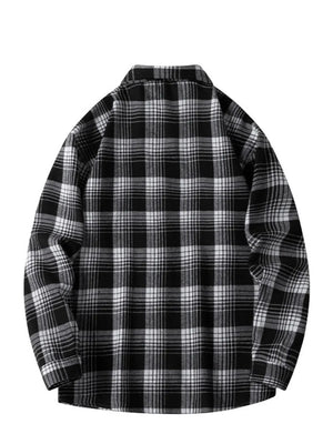 Men's Plus Size Plaid Long Sleeve Shirt in Black, back view