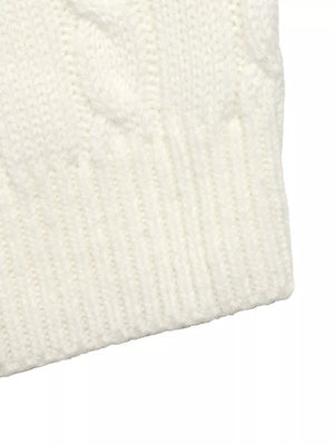 Cable Knit Long Sleeve Sweater in White, editorial view