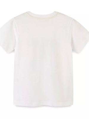 White cotton toddler t-shirt with crew neck and short sleeves.