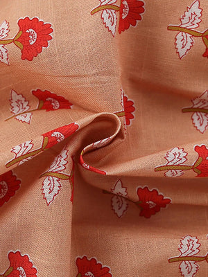 Toddler cotton dress with red floral print and ruffled detail.