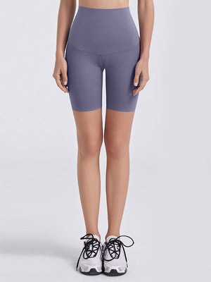Sculpted contour high-waist bike shorts in Air Force Blue with a seamless fit.