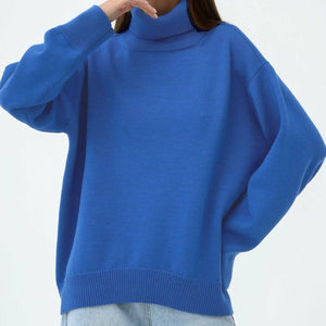 Royal Blue relaxed roll-neck sweater with boxy fit and ribbed cuffs and hem.